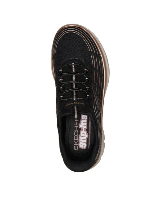 Skechers Blue Mesh Bungee Glitter Print Slip On Trainers