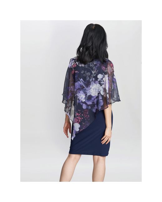 Gina Bacconi Blue Estelle Printed Embellished Dress