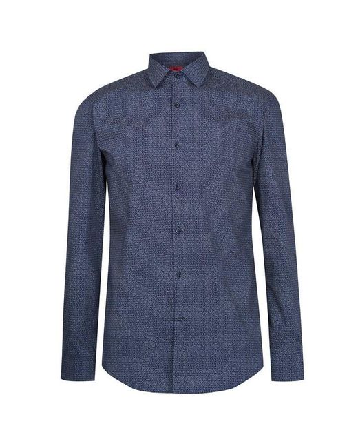 HUGO Blue Slim Fit Logo Print Shirt for men