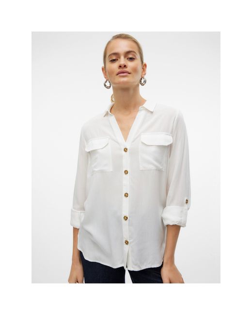 Vero Moda White Long-Sleeve Plain Shirt