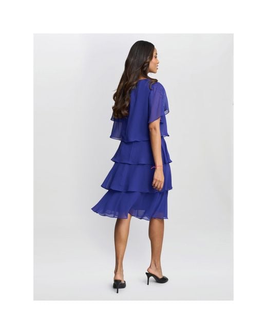 Gina Bacconi Blue Cherry Tiered Chiffon Dress