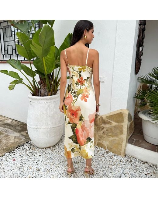 AX Paris Metallic Floral Print Strappy Cowl Neck Slip Midi Dress