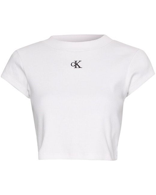 Calvin Klein White Mono Rib Cropped T Shirt