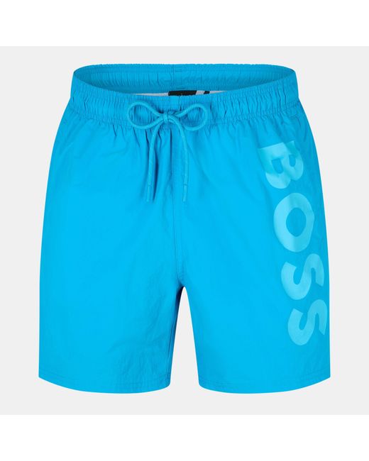 Boss Blue Octopus Swim Shorts With Bold Branding for men