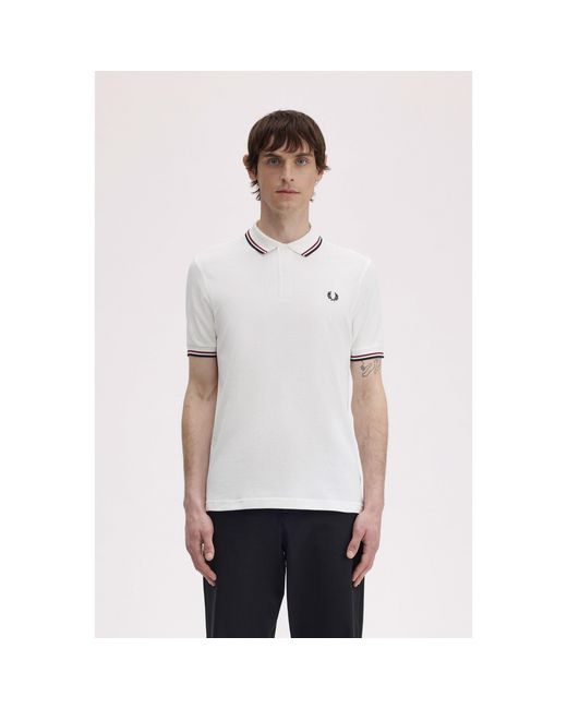 Fred Perry White Short Sleeve Twin Tipped Polo Shirt for men