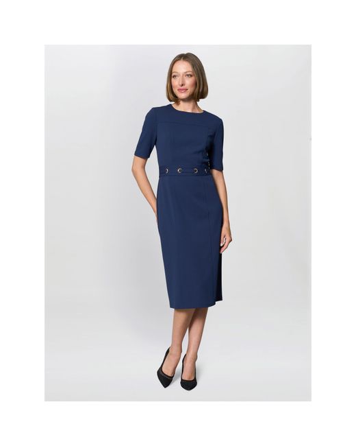 Gina Bacconi Blue Everley Tailored Belted Dress