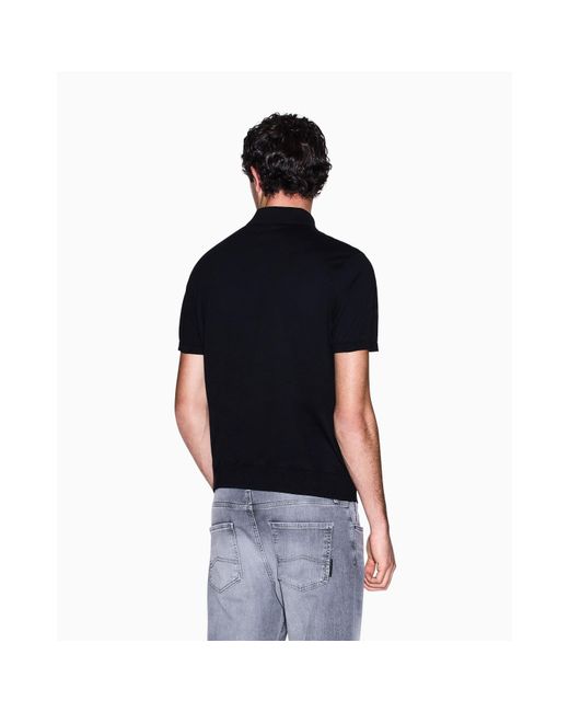 ARMANI EXCHANGE Black Knitted Polo Shirt for men