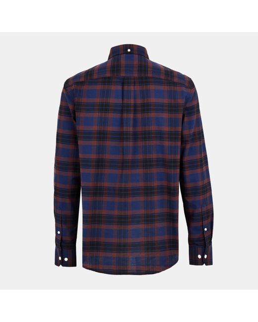 Farah Blue Kennett Long-Sleeve Patterned Shirt for men