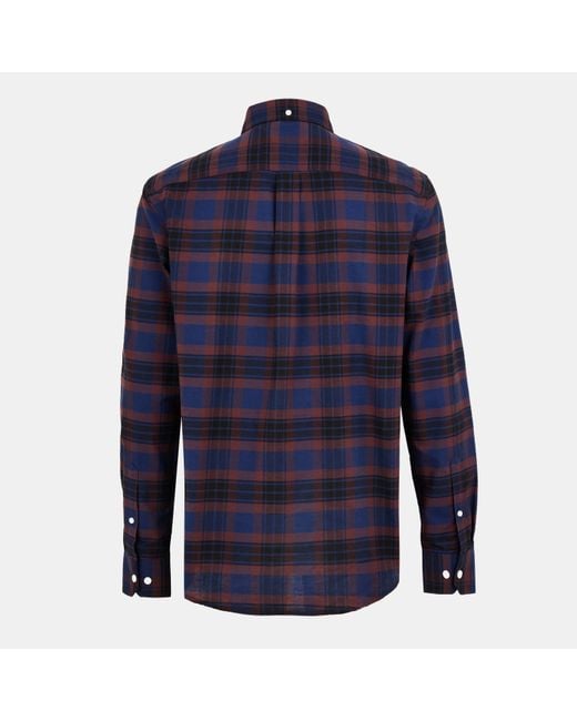 Farah Blue Kennett Long-Sleeve Patterned Shirt for men