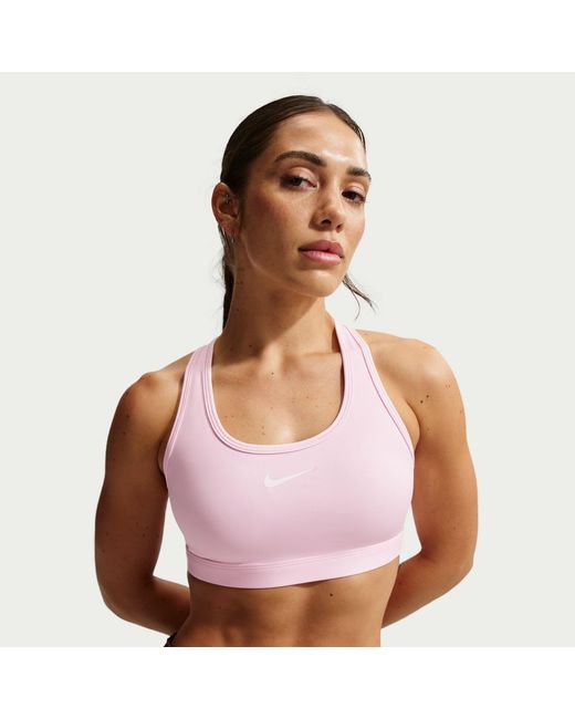 Nike Pink Swoosh Medium-Support Padded Sports Bra