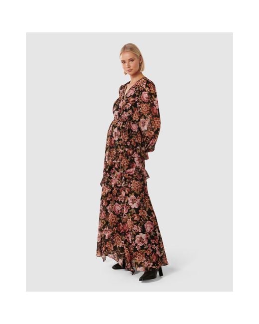 Forever New Brown Maria Ruffle Maxi Dress