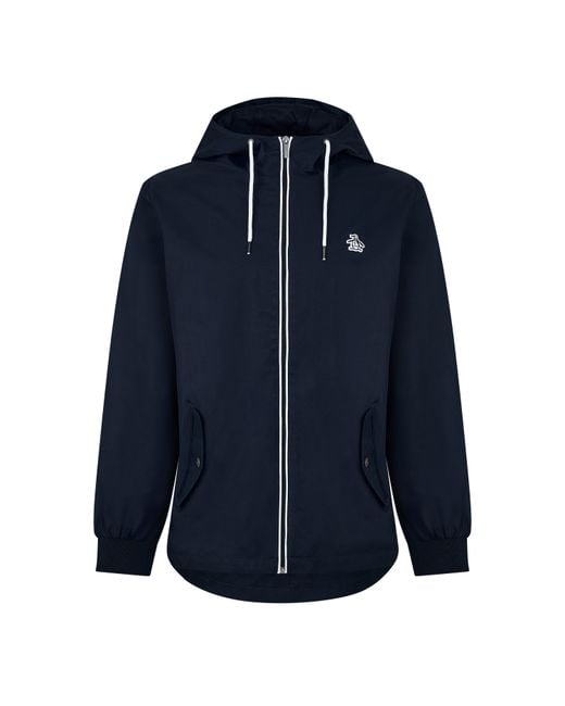 Original Penguin Blue Ratner Waterproof Wind Resistant Hooded Long Sleeve Rain Anorak for men