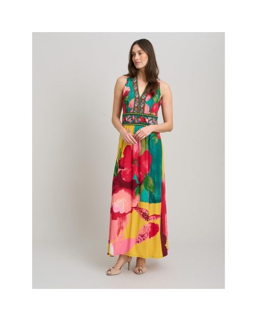 Gina Bacconi Red Marta V Neck Sleeveless Maxi Dress