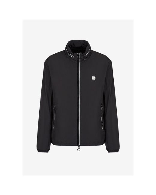 ARMANI EXCHANGE Black Patch Logo Long Sleeve Zip Harrington Jacket for men