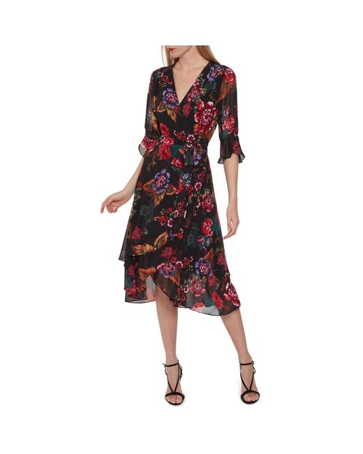 Gina Bacconi Red Marilene Chiffon Dress
