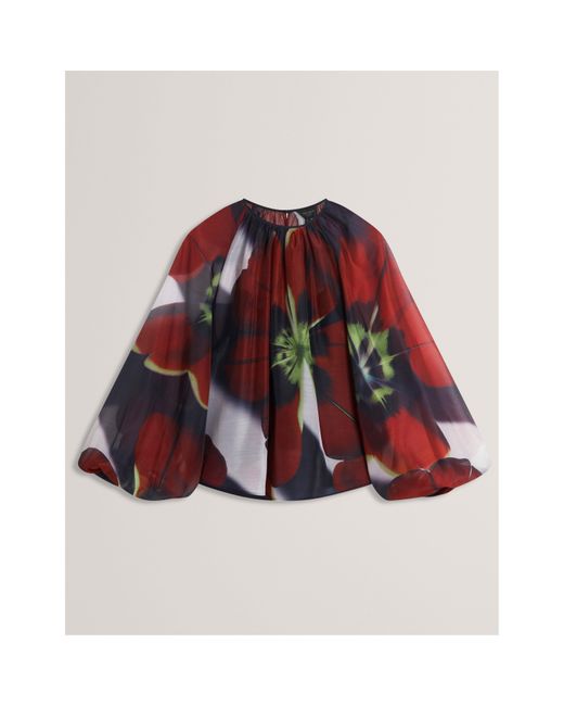 Ted Baker Red Long Sleeve Print Blouse