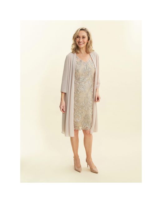 Gina Bacconi Natural Joss Embroidered Dress With Jacket