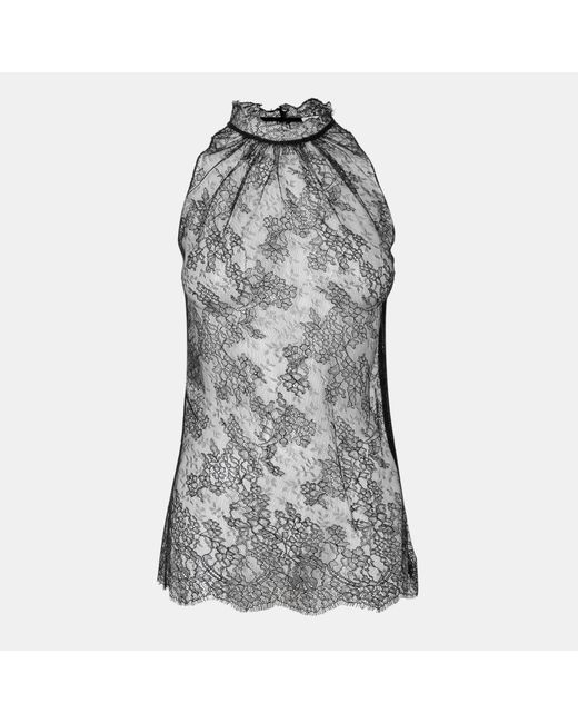 McQueen Gray Sleeveless Lace Top