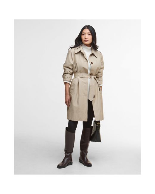 Barbour Natural Maia Showerproof Cotton Long Sleeve Trench Coat