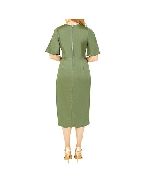Yumi' Green Satin Tie Detail Midi Wrap Dress
