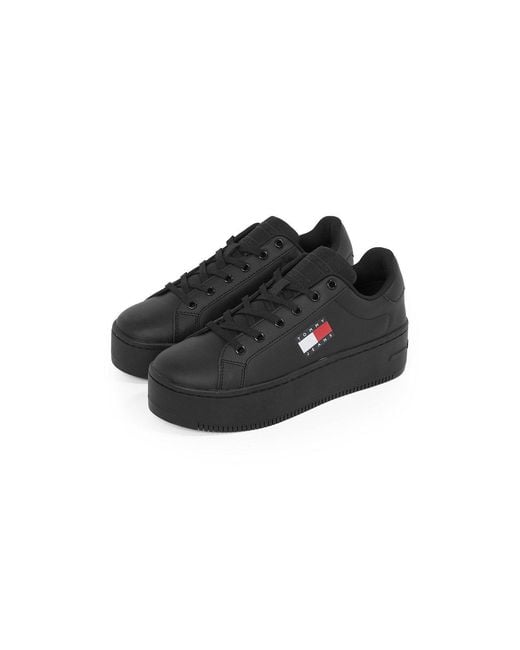 Tommy Hilfiger Black Essential Icon Flatform Trainers