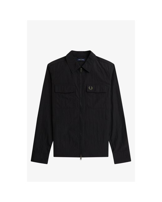 Fred Perry Black Long Sleeve Zip Overshirt for men
