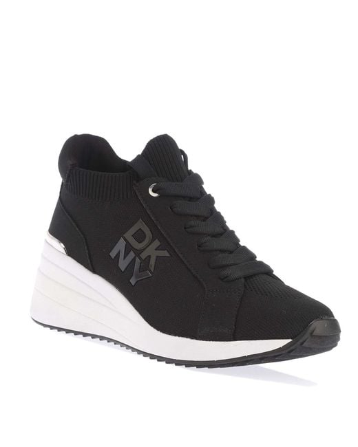 DKNY Black Kasia Lace Up Wedge Trainers Size 6.5