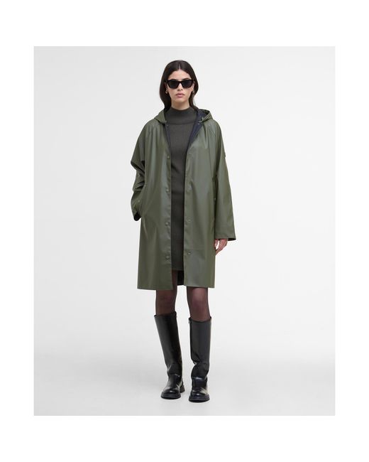Barbour Green Recoleta Hooded Long Sleeve Knee Length Rain Anorak