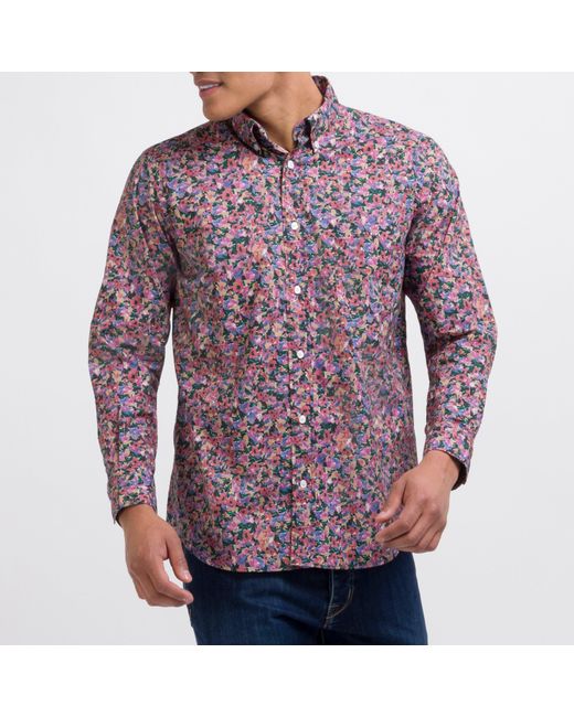 Eden Park Purple Poplin Shirt With A Floral Motif for men