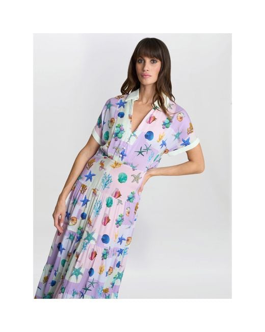 Gina Bacconi Blue Liv Seashell Print Shirt Dress