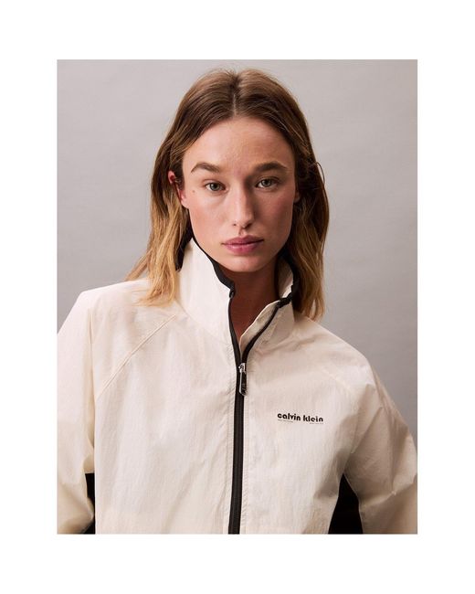 Calvin Klein Brown Retro Track Funnel Neck Long Sleeve Windbreaker