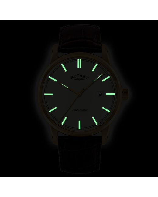 Rotary Metallic Heritage Auto Ss Leather Watch for men