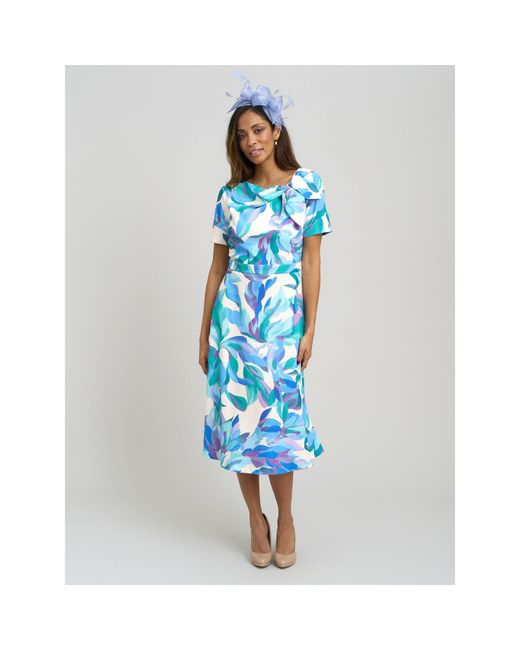 Gina Bacconi Blue Parker Tie Neck Print Dress