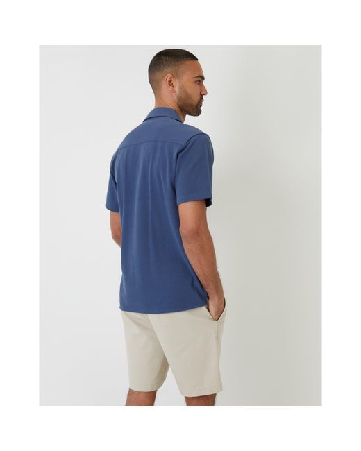 Threadbare Blue Kaylian Short-Sleeve Plain Shirt for men