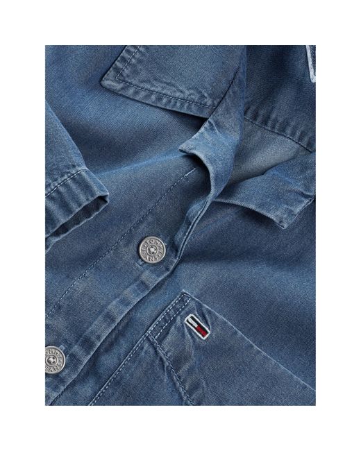 Tommy Hilfiger Blue Chambray Tie Short-Sleeve Plain Shirt