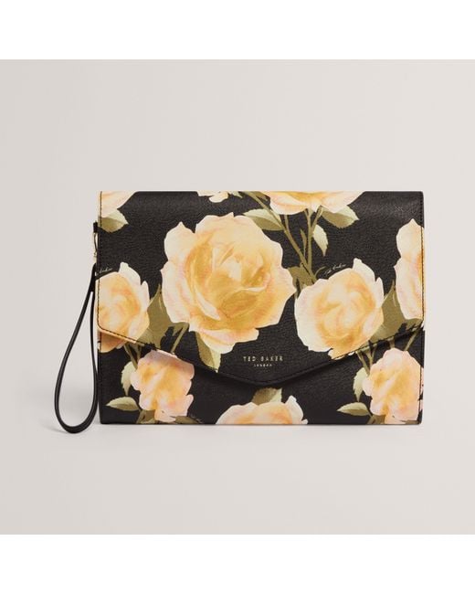 Ted Baker Metallic Rose Print Envelope Clutch Bag