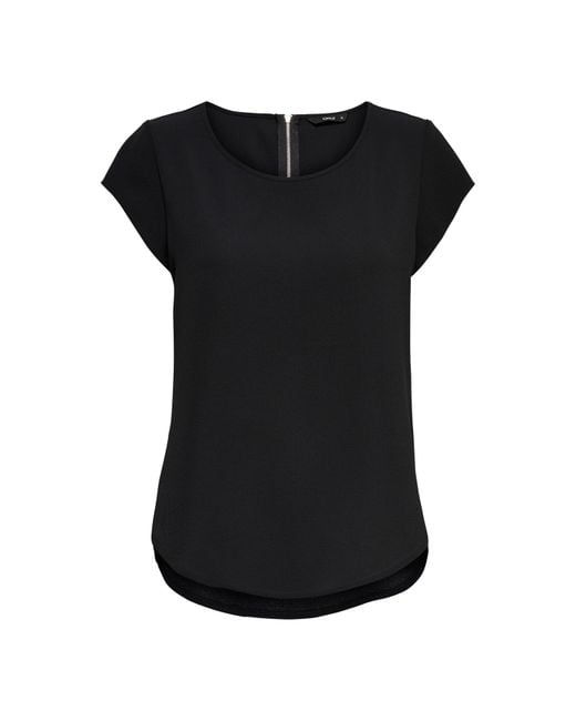 ONLY Black Solid Short-Sleeve Blouse