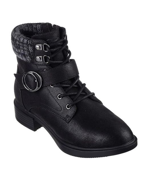 Skechers Black Buckly Wrap Lace Up Boot W Memory F Biker Boots