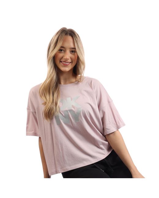 DKNY Pink Foil Logo Cropped T-Shirt