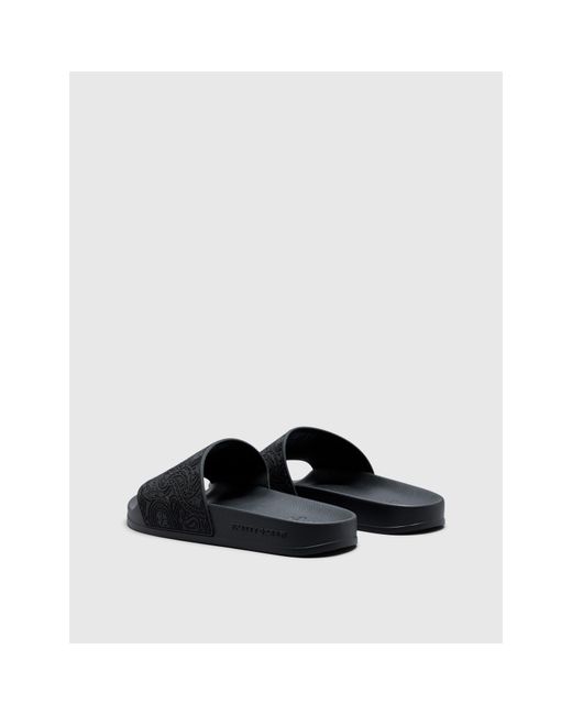Pretty Green Black Pg Okala Embossed Pool Sliders for men