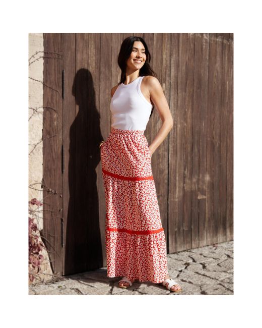 Threadbare Red Aubrie Maxi Skirt