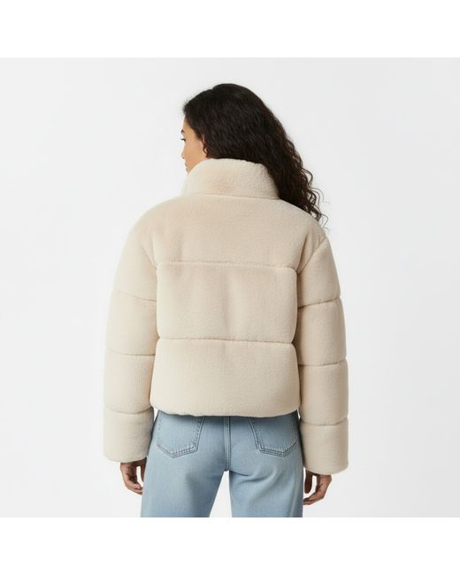 Jack Wills Natural Jw Fur Long Sleeve Short Puffer Jacket