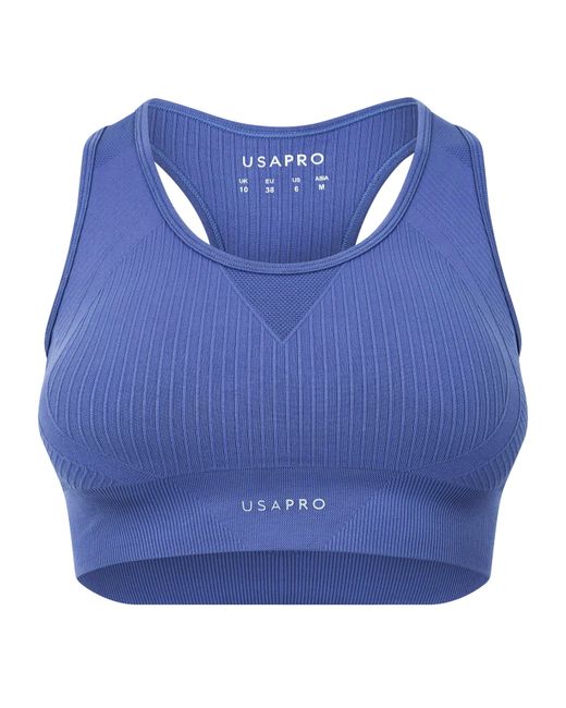 Usa Pro Blue Up Seamless Crop Sports Bra