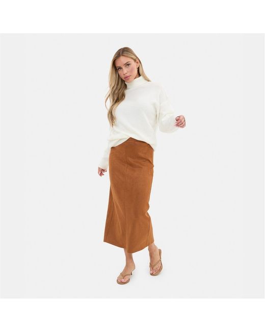 I Saw It First Brown Faux Suede Midi Skirt