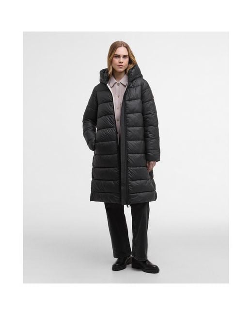 Barbour Black Olivios Lightweight Hooded Long Puffer Jacket