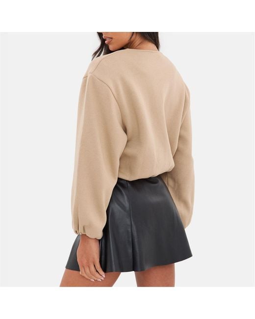I Saw It First Gray Bubble Hem Long Sleeve Bomber Jacket