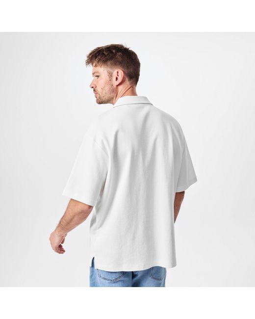 Boss White Embroidered Waffle Bowling Shirt for men