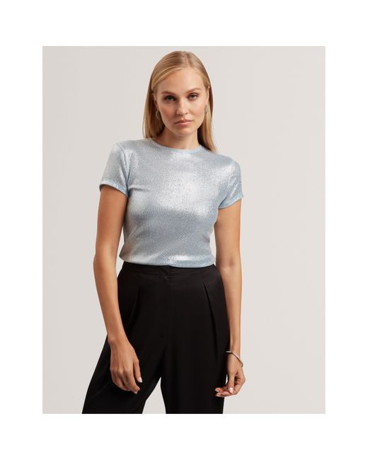 Ted Baker Gray Metallic Short Sleeve Slim Fit T-Shirt