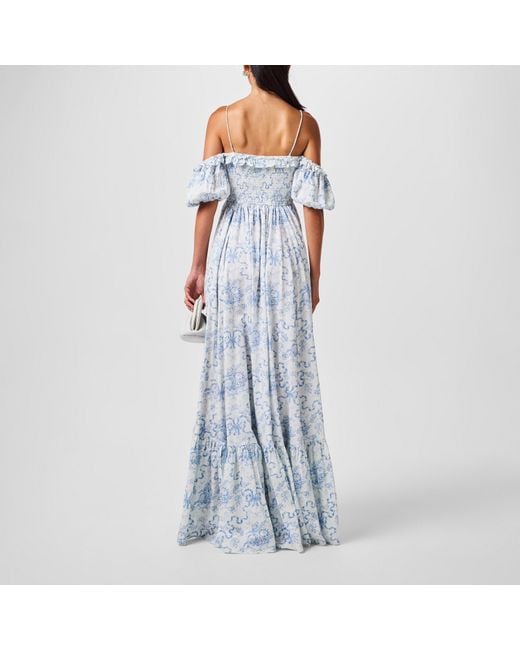LoveShackFancy Blue Tabithea Lightweight Relaxed Fit Maxi Dress