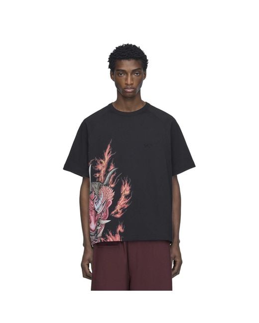 Y-3 Black Yaksha Graphic Short Sleeve Tee for men